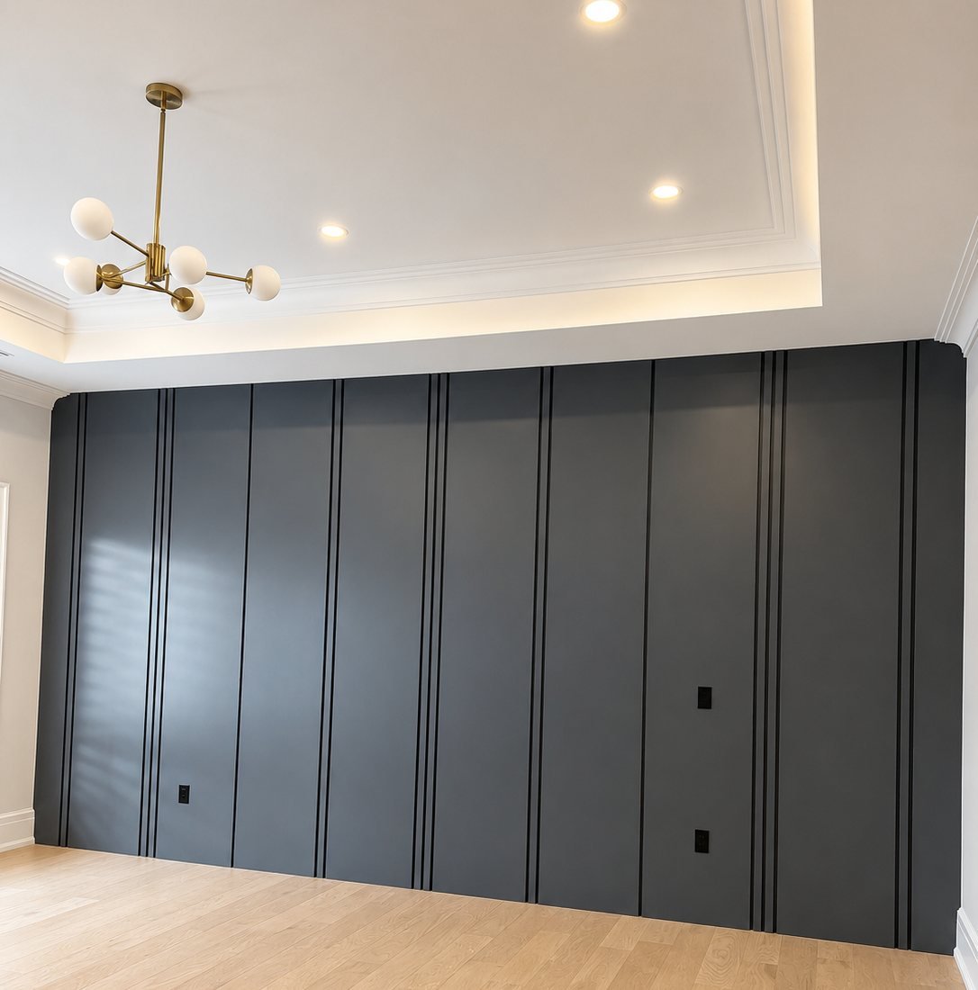 Charcoal painted feature wall in a newer Milton home